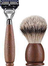 Acca Kappa Shaving Set In Varnished Walnut Wood And Chrome Plated Metal Set (razor/1pc + brush/1pc + stand/1pc)