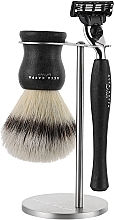 Acca Kappa Natural Style Set Black Set (razor/1pc + brush/1pc + stand/1pc)