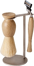 Acca Kappa Shaving Set In Beechwood With Metal Stand Set (razor/1pc + brush/1pc + stand/1pc)