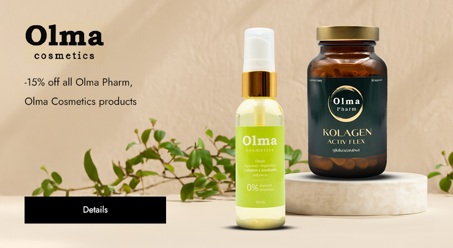 -15% off all Olma Pharm, Olma Cosmetics products. Prices on the site already include a discount.