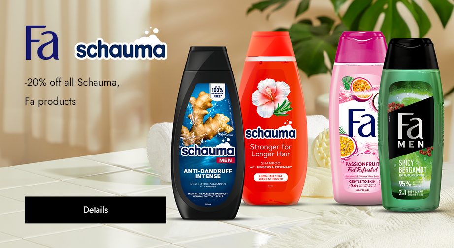 -20% off all Schauma, Fa products. Prices on the site already include a discount.